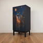 Upcycled Celestial Forest Music Cabinet, Midnight Blue Storage Cupboard