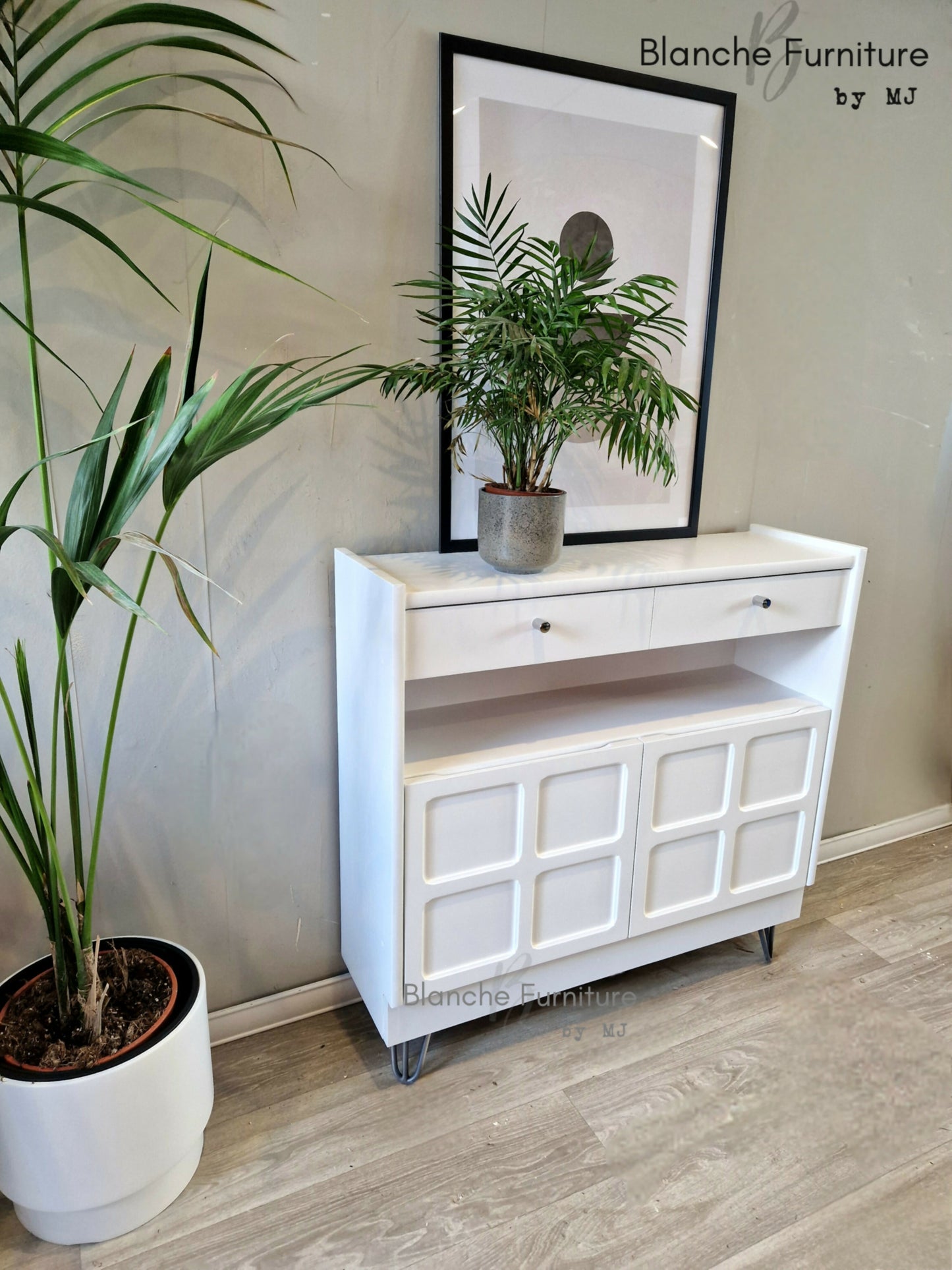 Slim Sideboard / Hallway Console in White, on hairpin legs - By Nathan