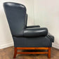 Blue Leather Chesterfield Style Wingback Armchair