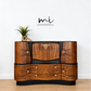 Refurbished Art Deco Burr Walnut Cocktail Cabinet Gold & Black Fan Design, Vintage Bar, Drinks Cabinet, sideboard, 1930s Style, statement