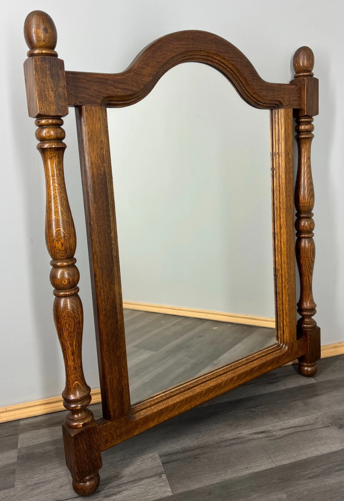 Mirror Vintage French Solid Oak Wall Mirror Turned Spindle Frame LOT 3638