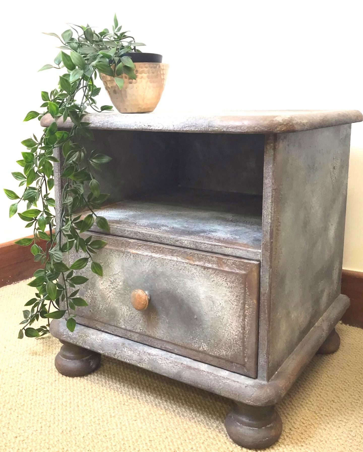 Industrial 'rusty metal' paint effect bedside cabinet by Paint Kitchen