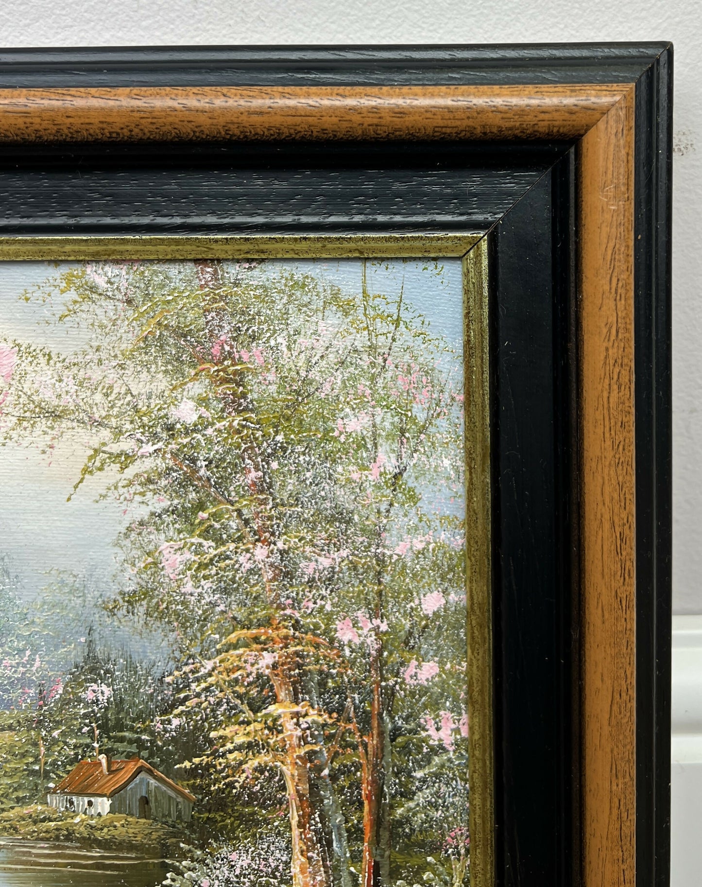 Painting Vintage French Style Signed Landscape Lake Cottage Framed LOT 6469