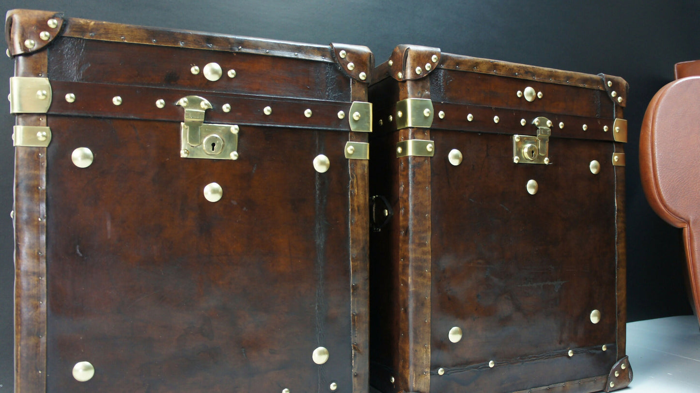 Antique Leather End Table Trunks