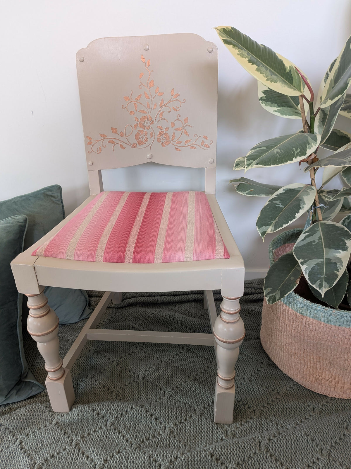Upcycled statement chair – dressing table chair - cream taupe