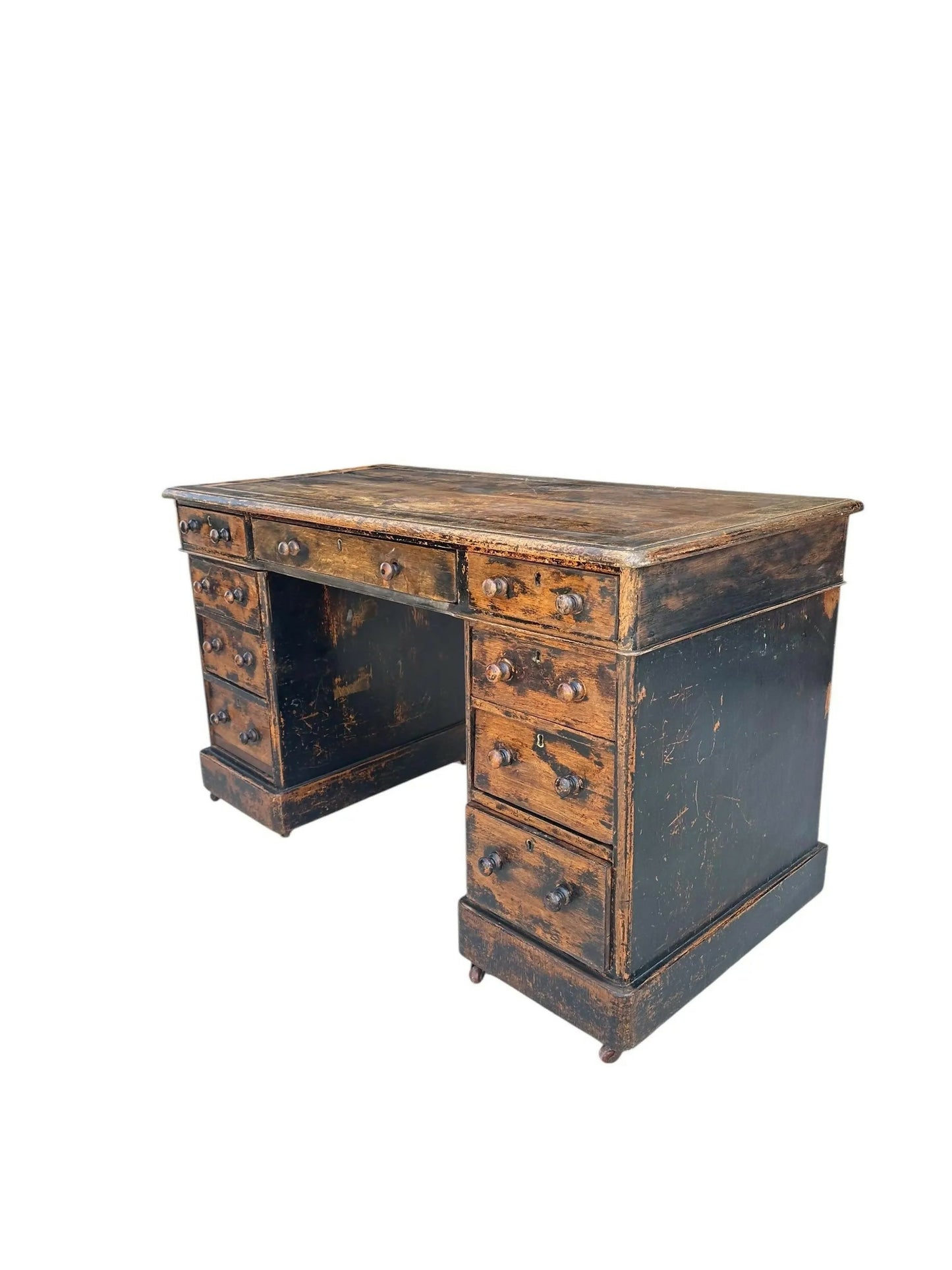 Vintage Victorian distressed office pedestal desk