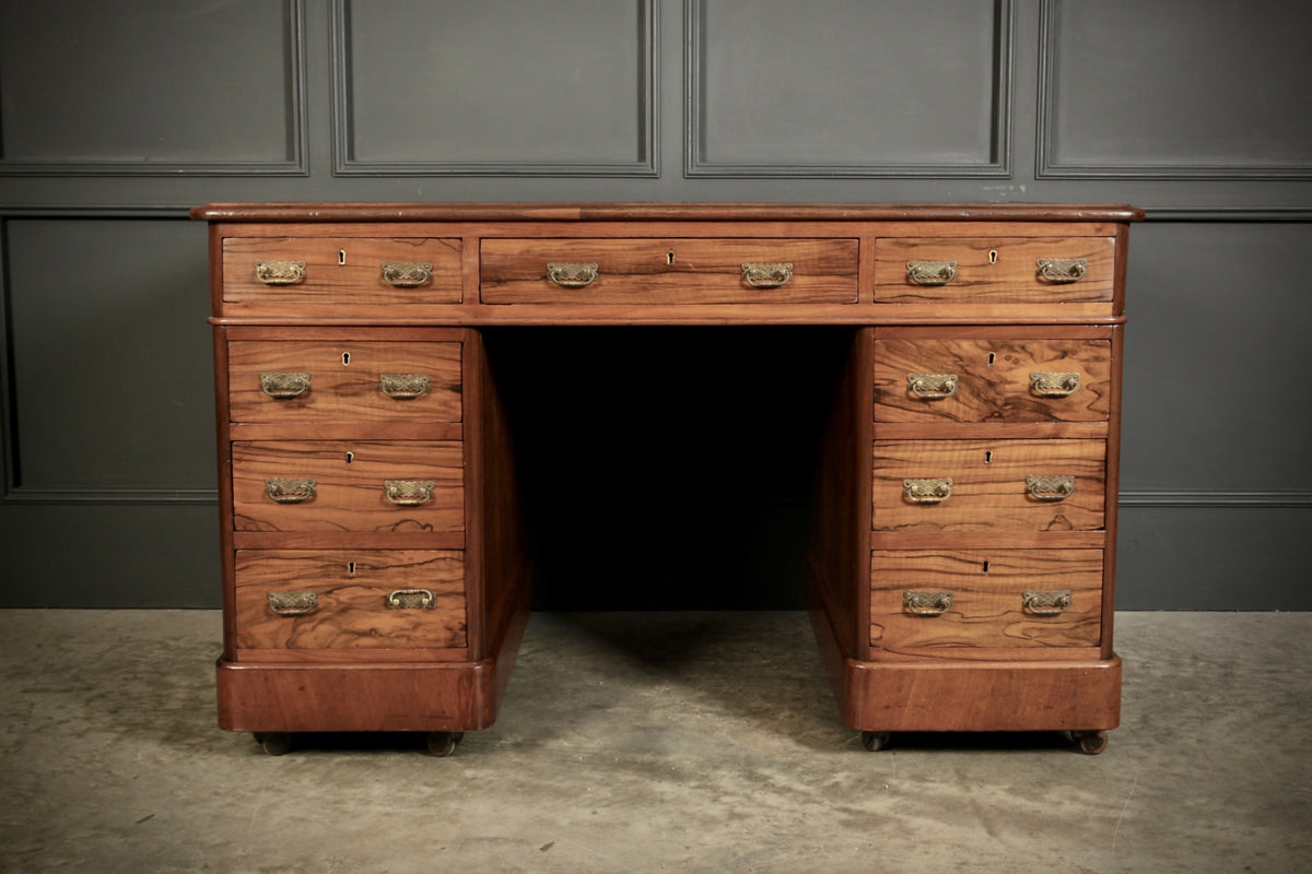 Victorian Walnut & Leather Pedestal Desk