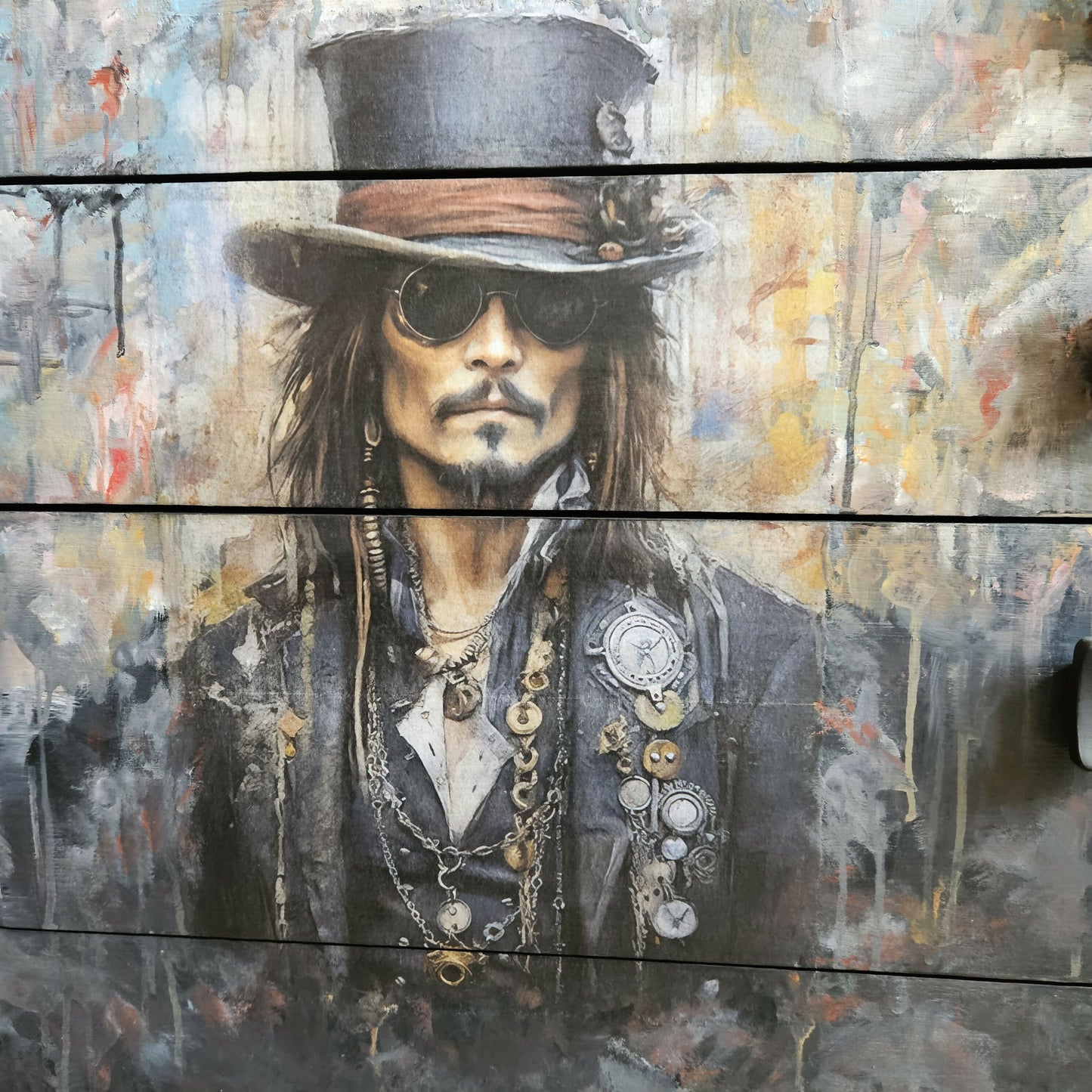 Jonny Depp inspired, decoupaged G Plan chest of drawer