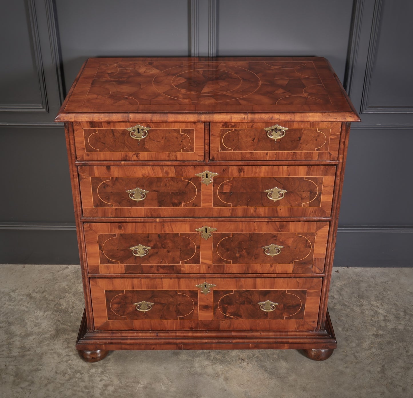 William & Mary Oyster Veneered Art Deco Chest Of Drawers