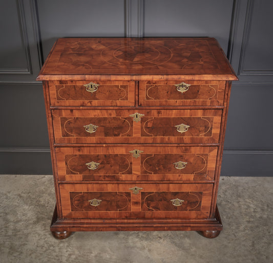 William & Mary Oyster Veneered Art Deco Chest Of Drawers