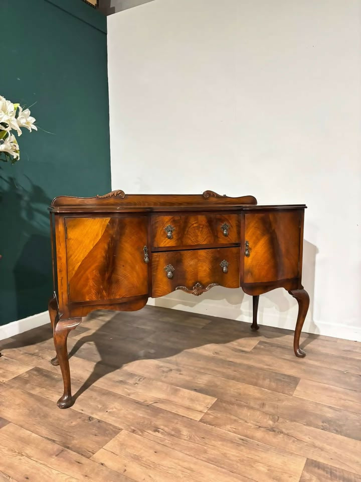 Vintage Queen Anne Style Figured Walnut Sideboard1