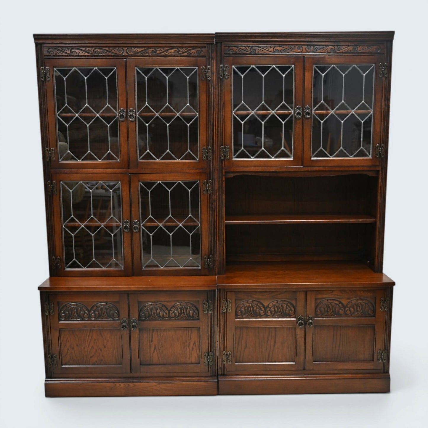 Old Charm Large Wall Unit Display Cabinet Bookcase Tudor Brown FREE UK Delivery