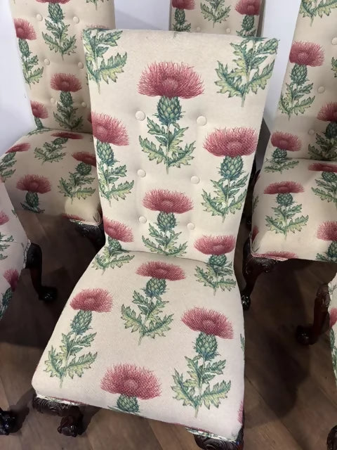 Set Of Six Victorian Style Upholstered Dining Chairs On Claw & Ball Feet