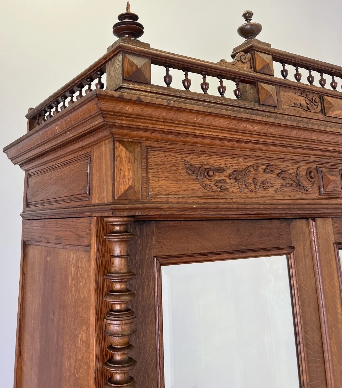 Wardrobe Antique French Oak Two Door Mirrored Carved Armoire Cabinet LOT 6153