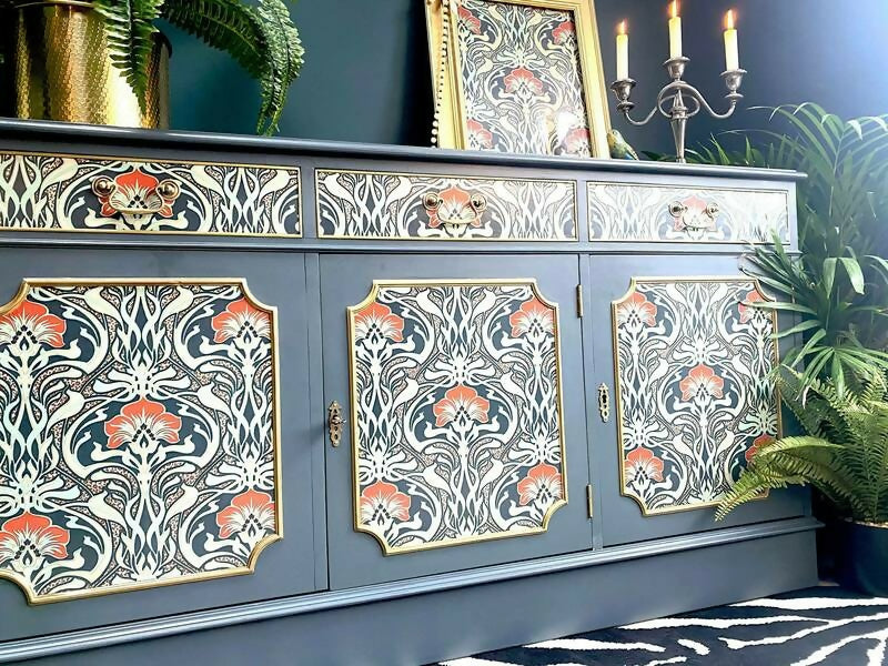 Upcycled Vintage Sideboard, Tv Unit , William Morris Print , Living Room, Dining Room Storage.