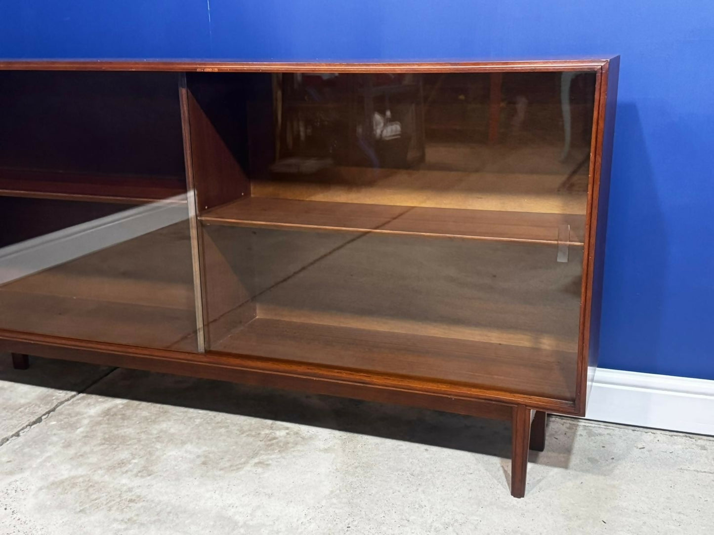 Vintage Glass Teak Display Bookcase Wide Teak Mid Century Glass Display Cabinet