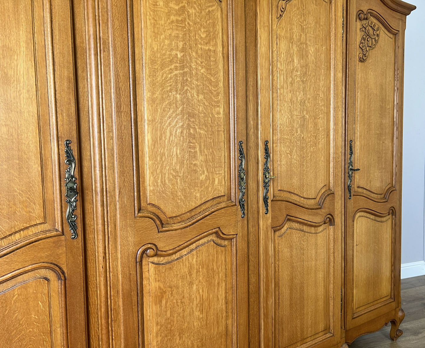 Wardrobe Vintage French Louis XVI Style Oak Four Door Carved Armoire LOT 6400
