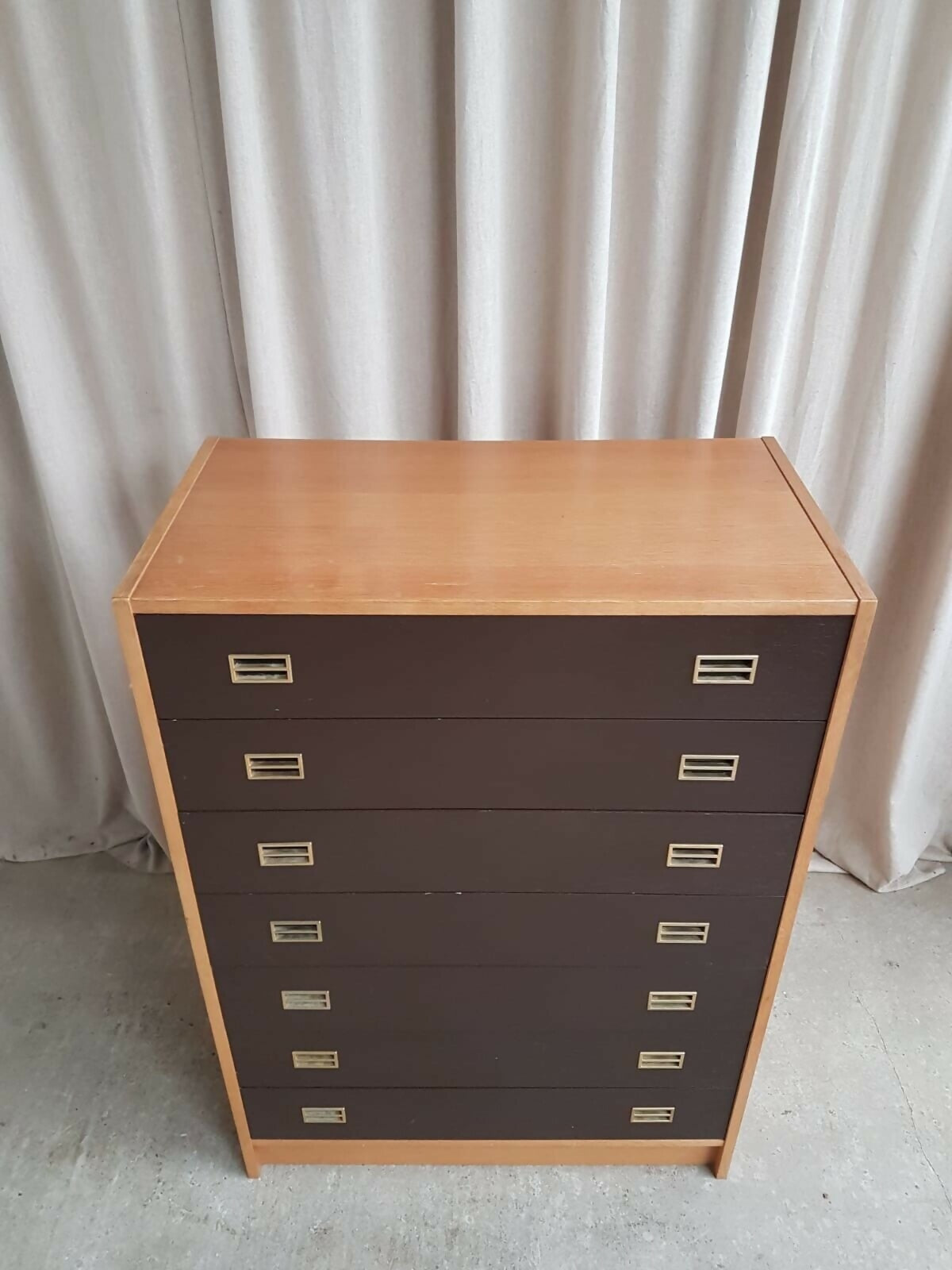 Vintage Mid Century Danish Domino Mobler Scandi Tallboy Chest Of Drawers Retro R613