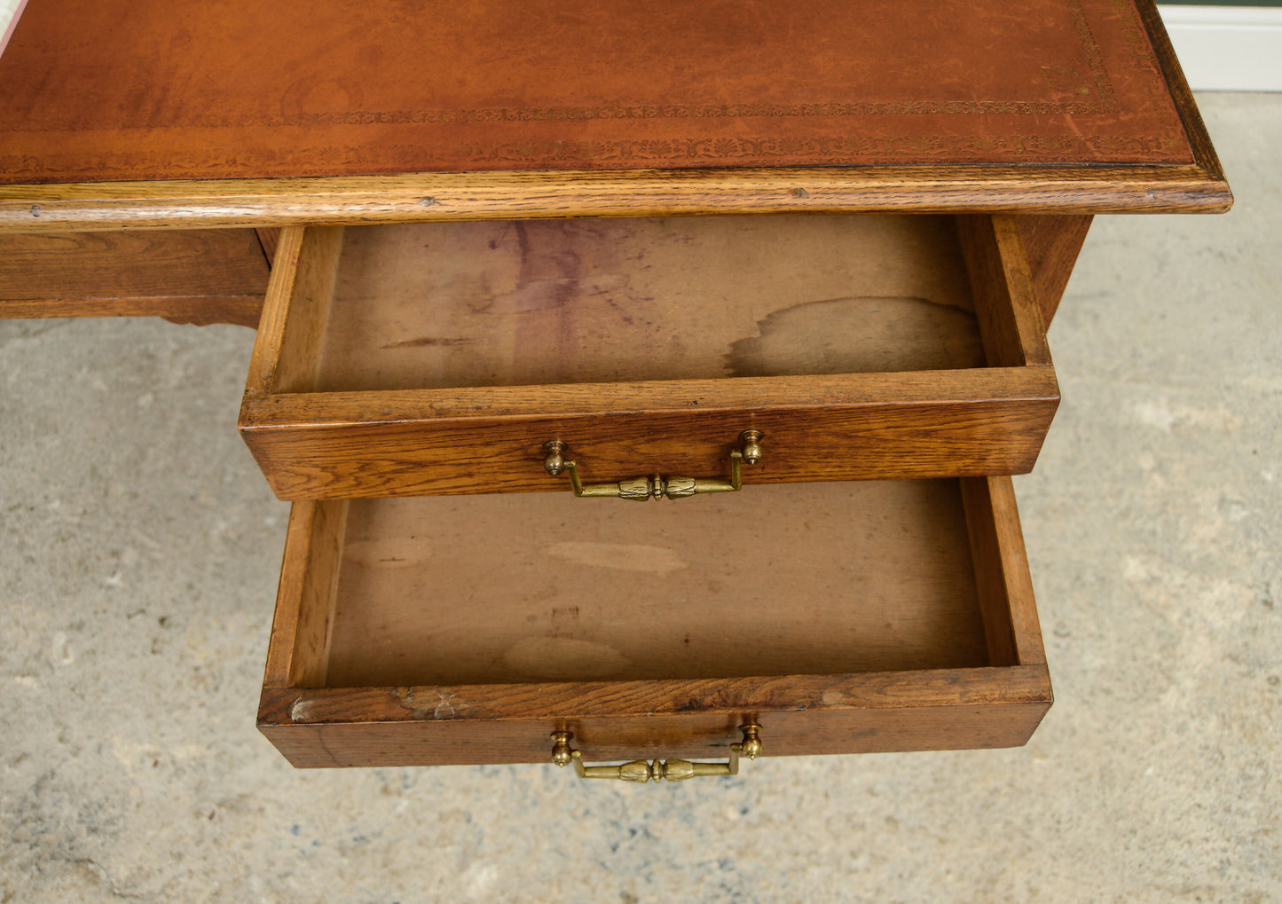 Huge Antique Oak Desk with Leather Top - 180 x 100 cm