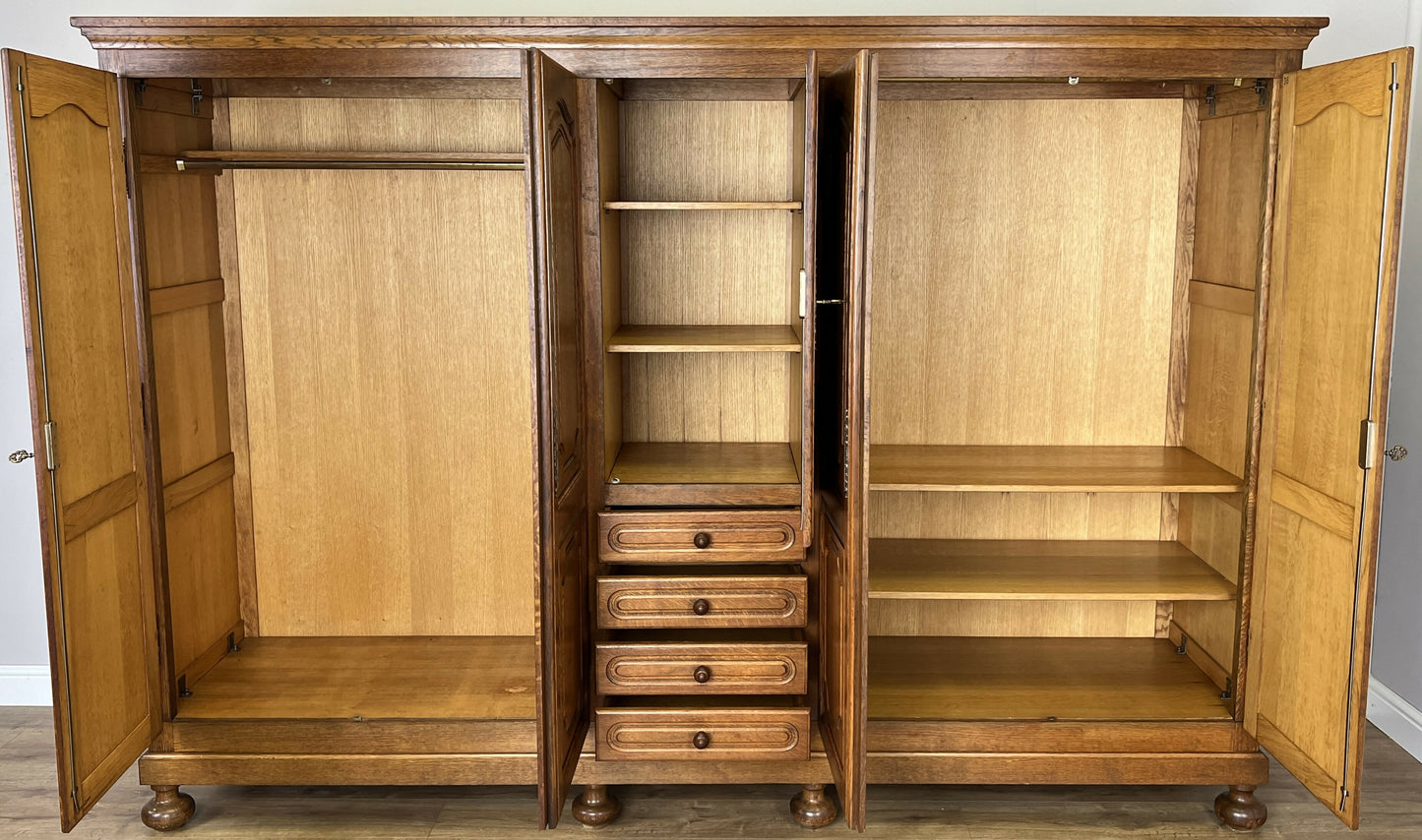 Wardrobe Vintage French Style Five Door Oak Carved Armoire Cabinet LOT 6129