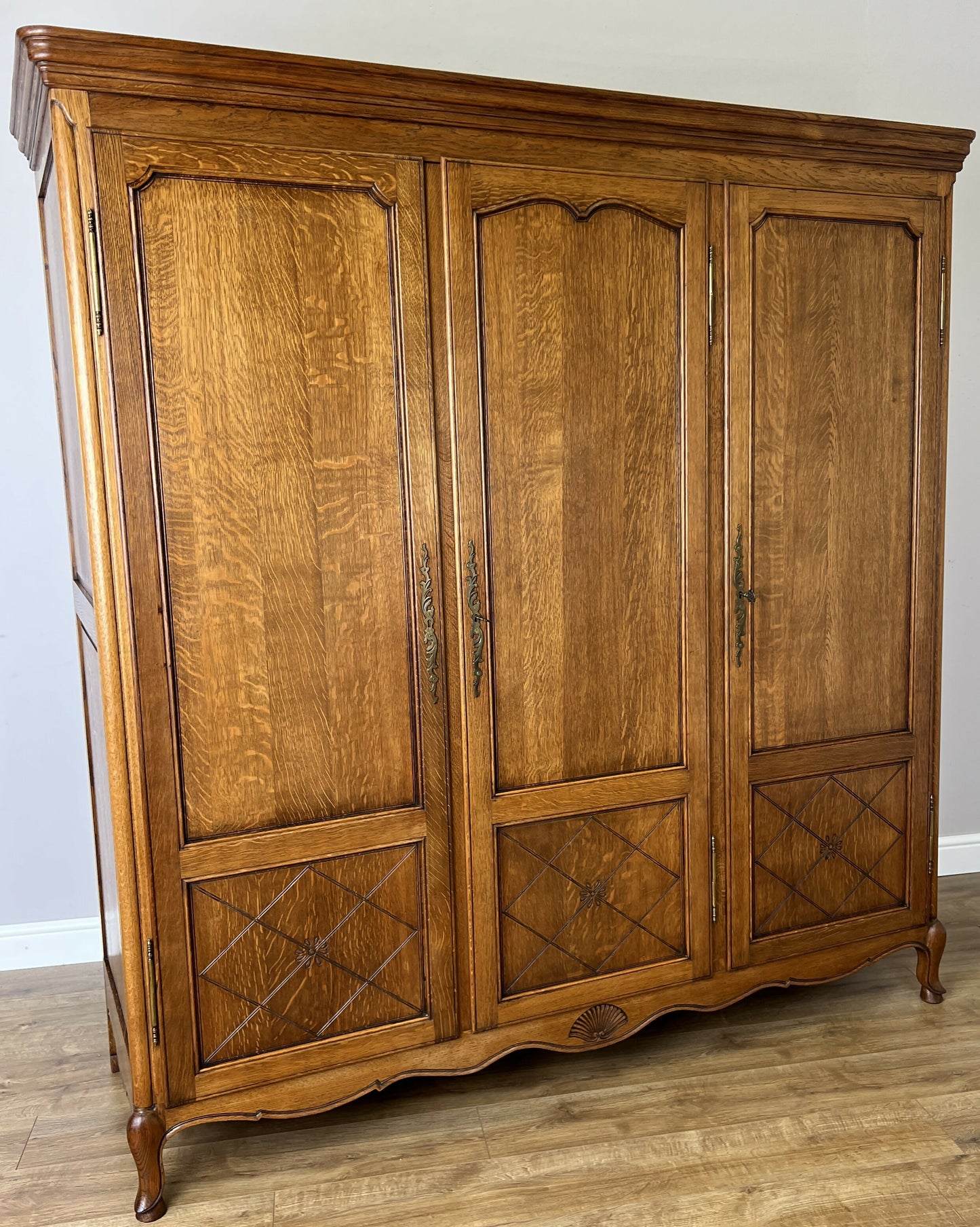 Wardrobe Vintage French Louis XVI Style Three Door Oak Carved Armoire LOT 6458