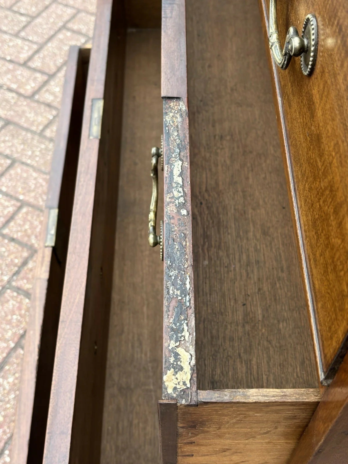 Vintage Mahogany Chest Of Drawers. Brass Handles, Bracket Feet, Fine Propotions