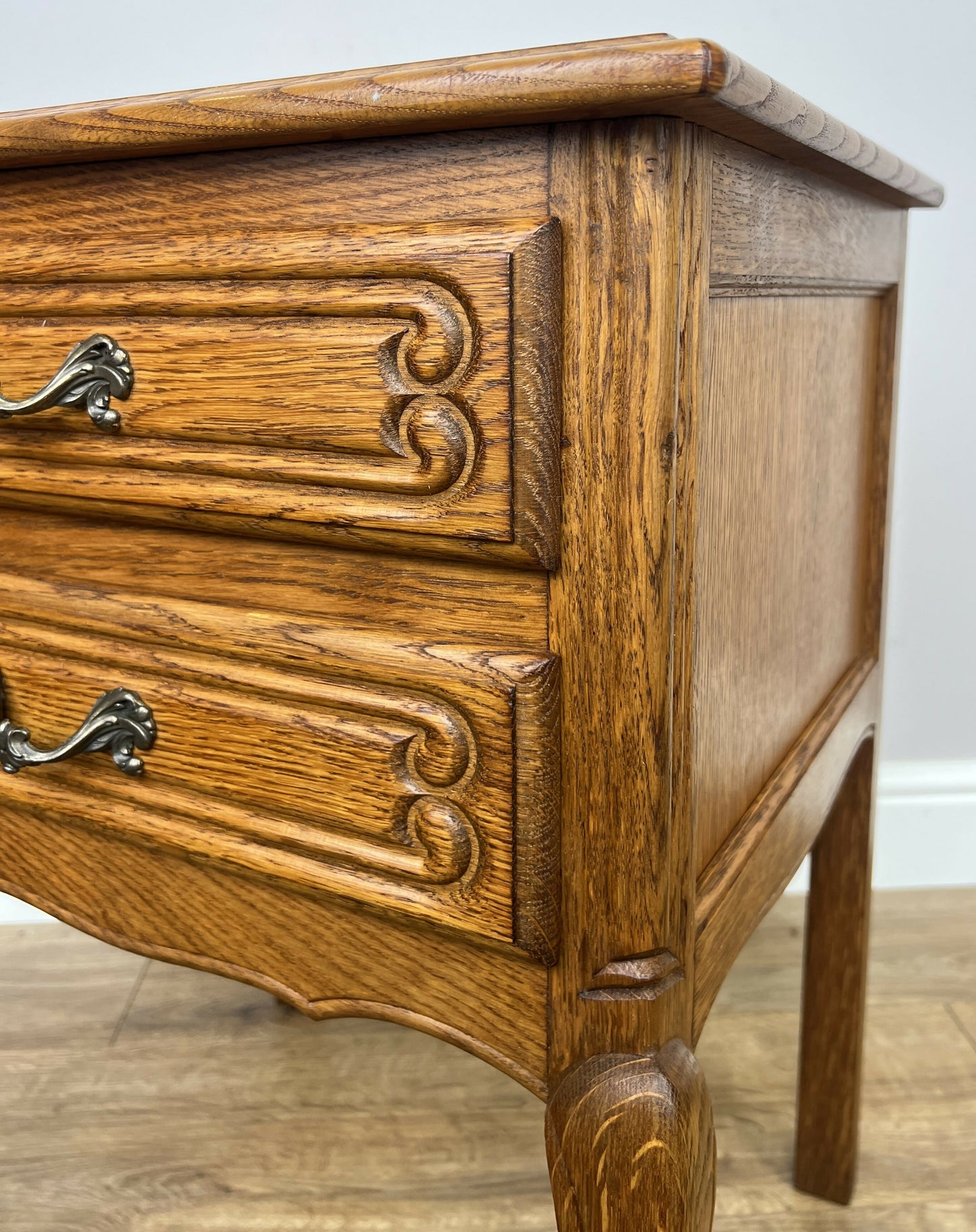 Pair of Bedside Tables Vintage French Louis Oak Nightstands Cabinets LOT 6350