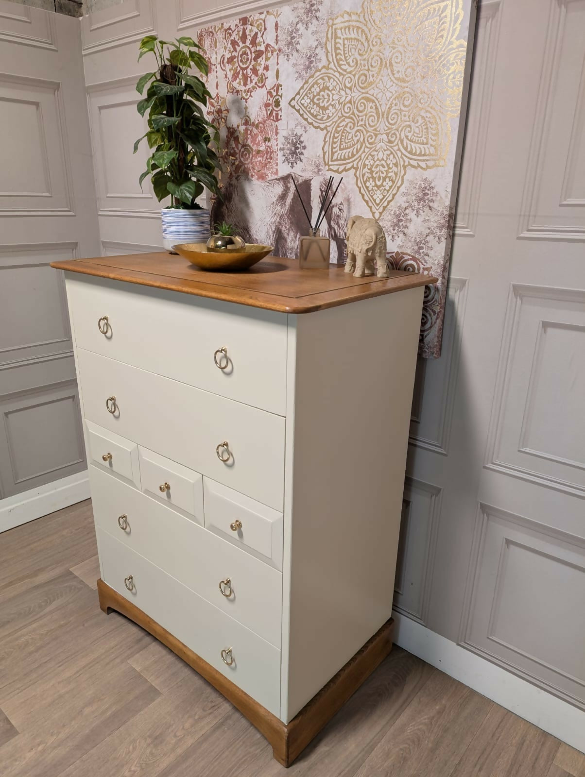 Stag Madrigal Tallboy Chest of 7 Drawers Brass Handles