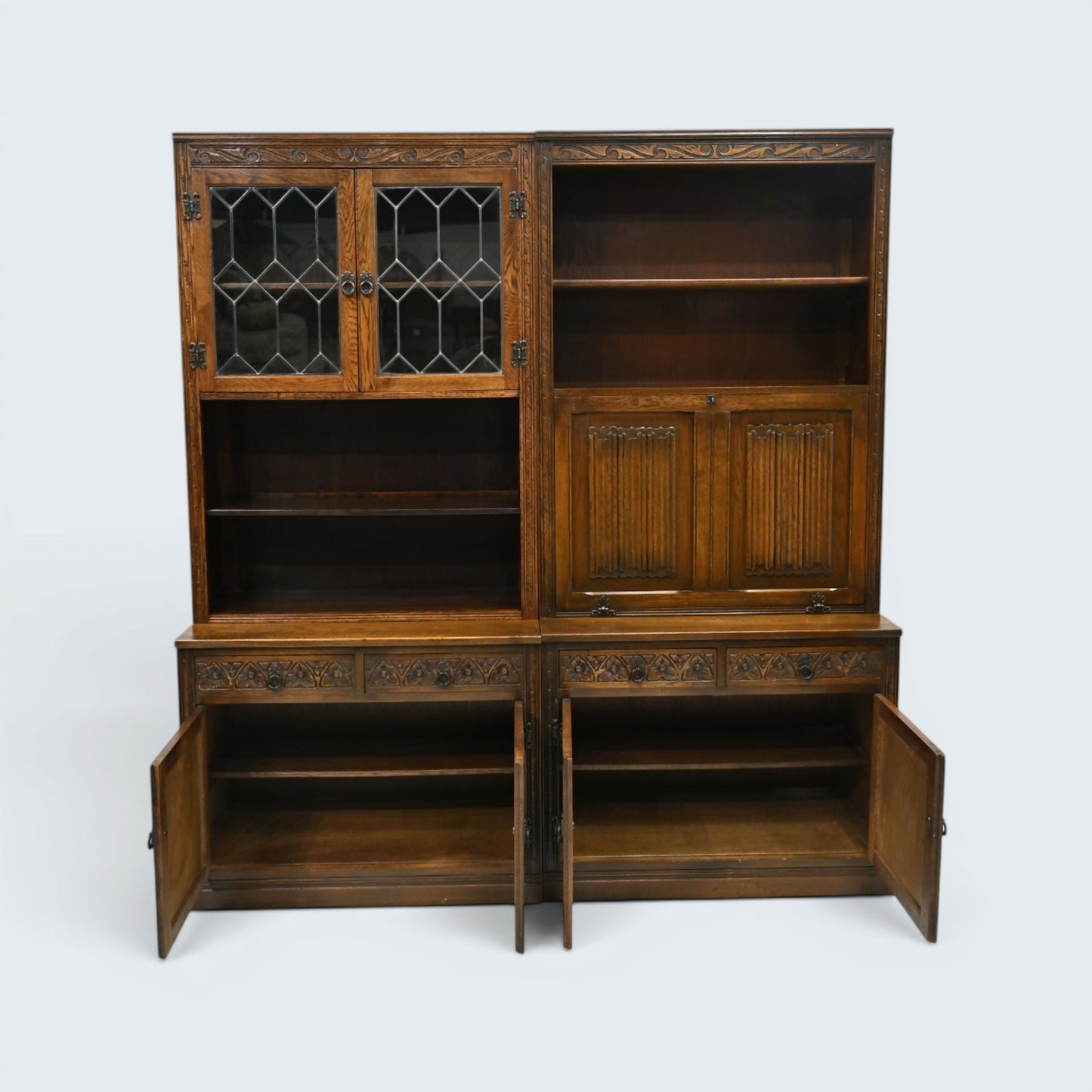 Old Charm Large Wall Unit Bureau Bookcase Storage Light Oak FREE UK Delivery*
