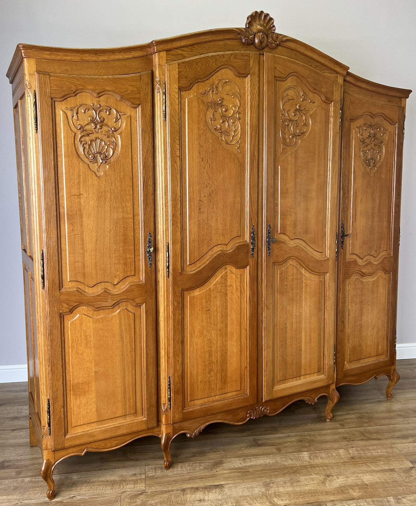 Wardrobe Vintage French Louis XVI Style Oak Four Door Carved Armoire LOT 6463