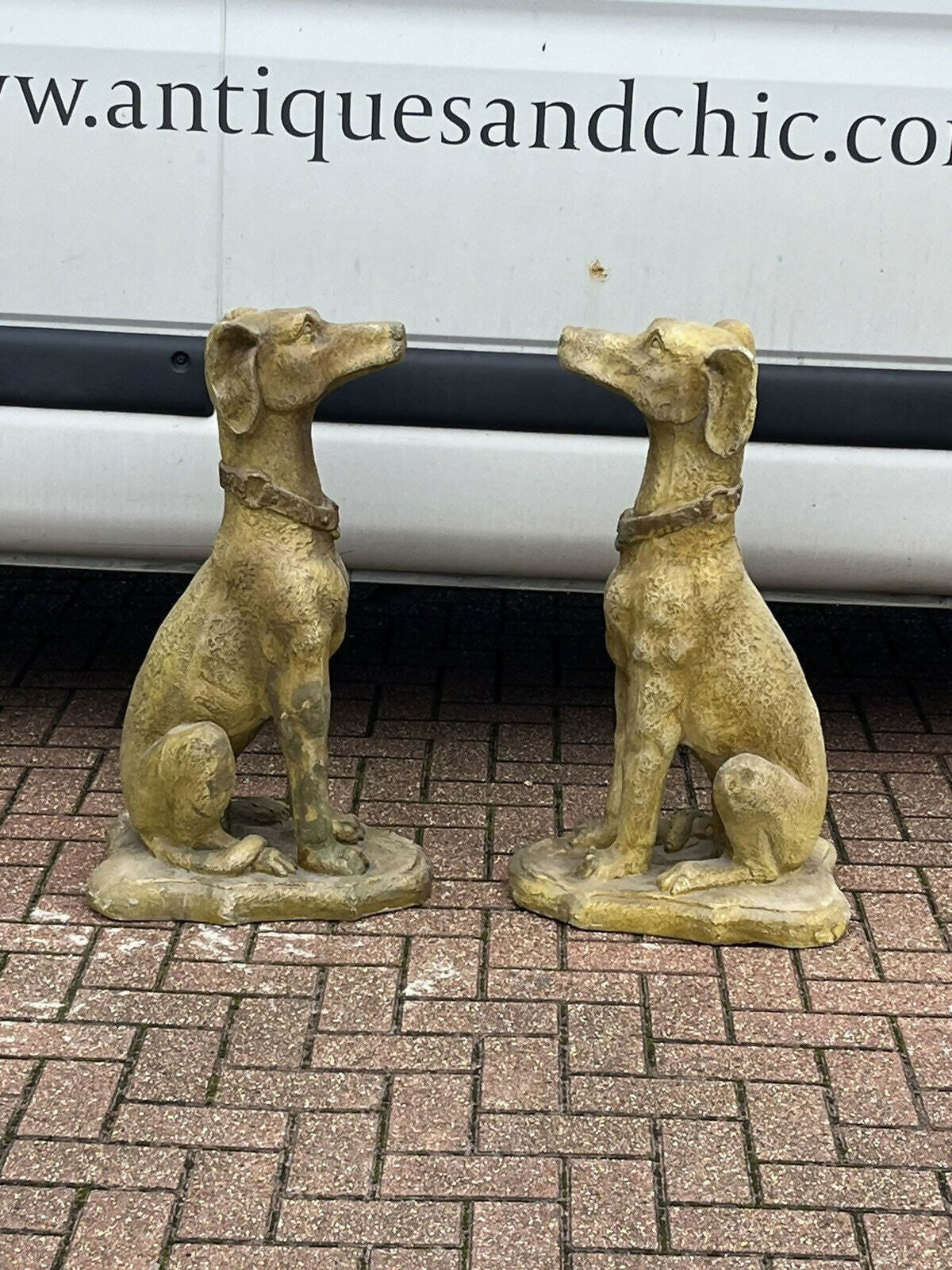 Life Size Pair Of Vintage Garden Dog Statues.