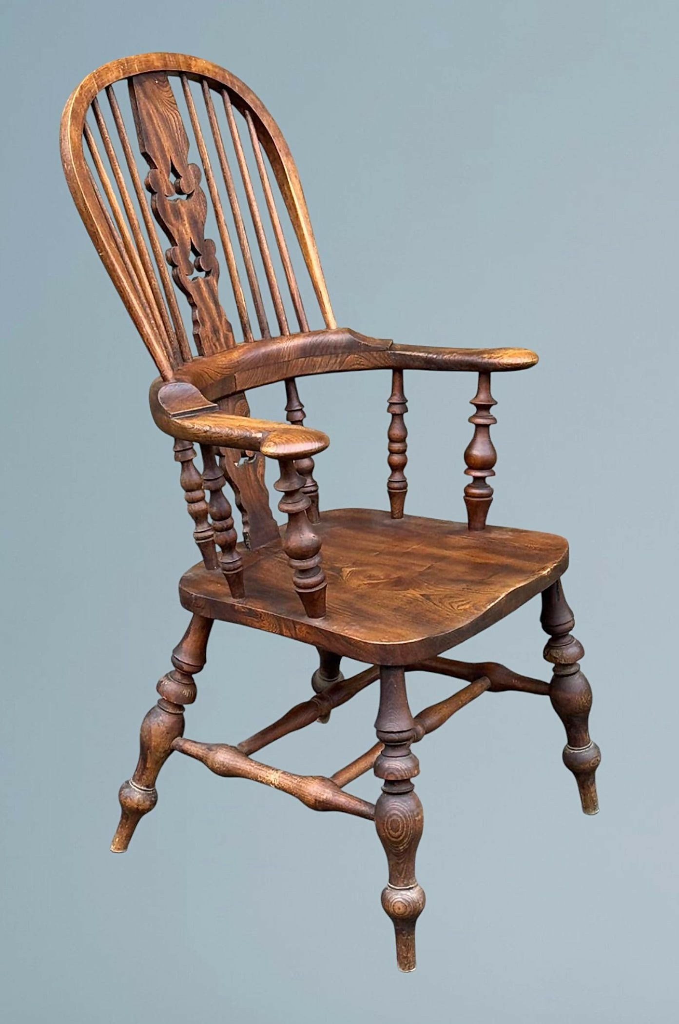 High Back Elm Broad Arm Windsor Chair