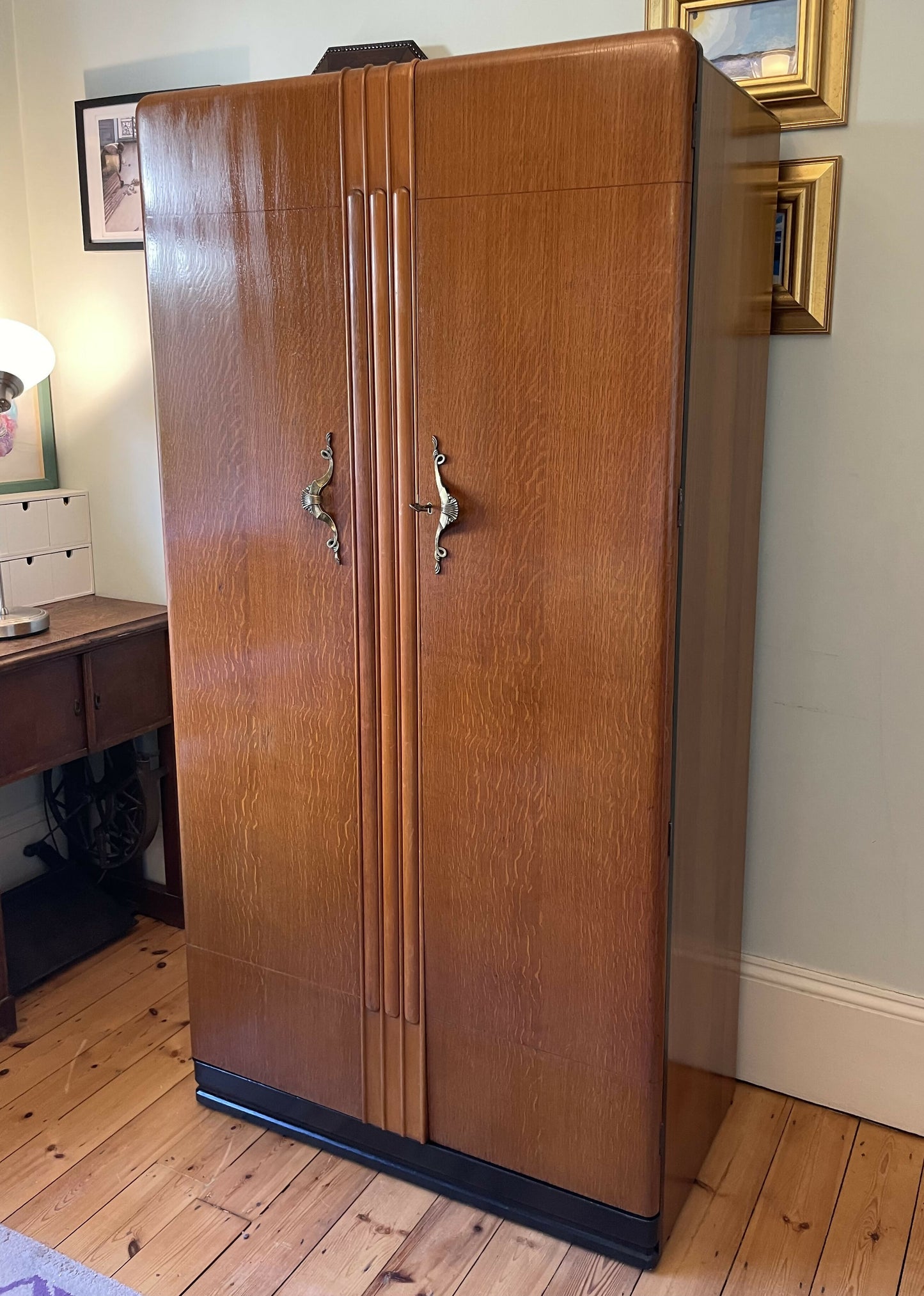 Mid-century wardrobe. Front facing rail with shelves, tie & shoe rail.