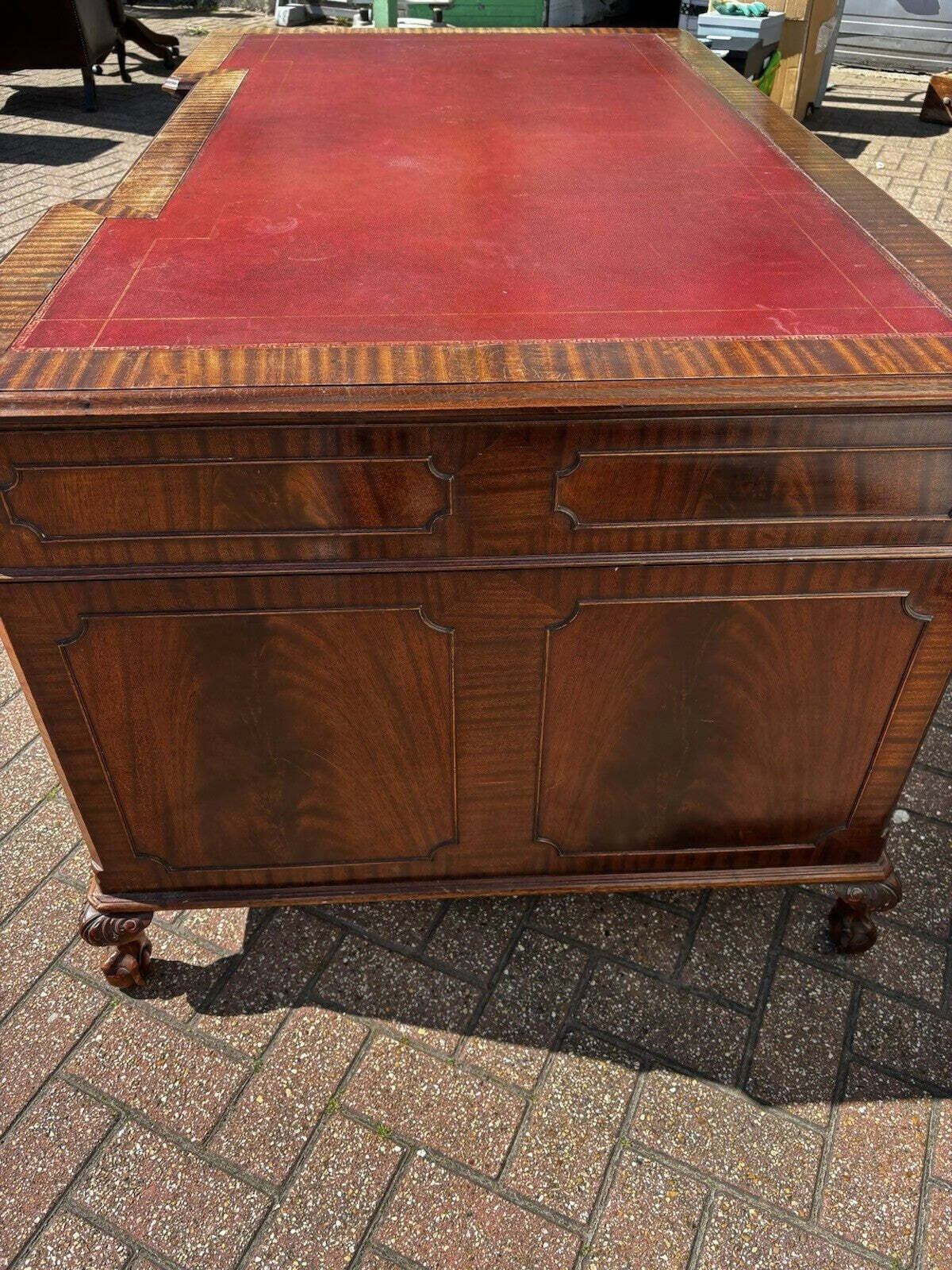 Large Vintage Mahogany Twin Pedestal Desk, Splits Into 3 Pieces For Easy Transportation