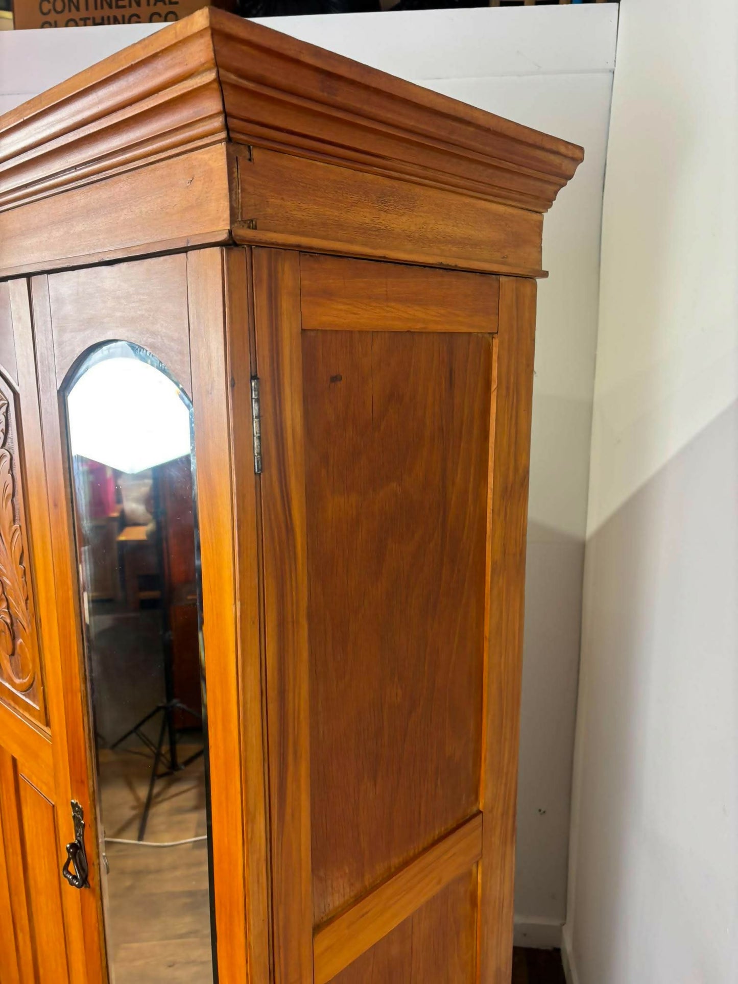 Edwardian Stripped Satinwood Double Mirror Door Wardrobe