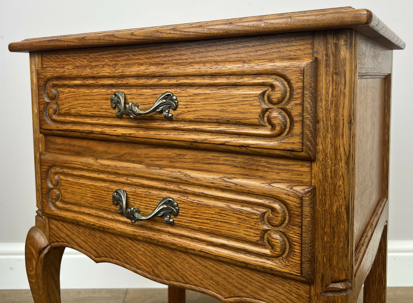 Pair of Bedside Tables Vintage French Louis Oak Nightstands Cabinets LOT 6350