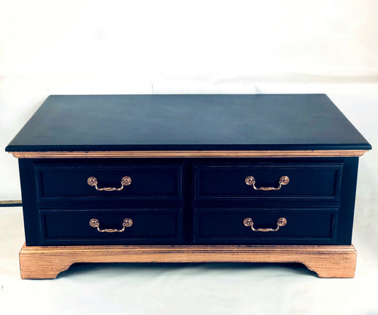 Stunning Navy And Copper Two Drawer Coffee Table