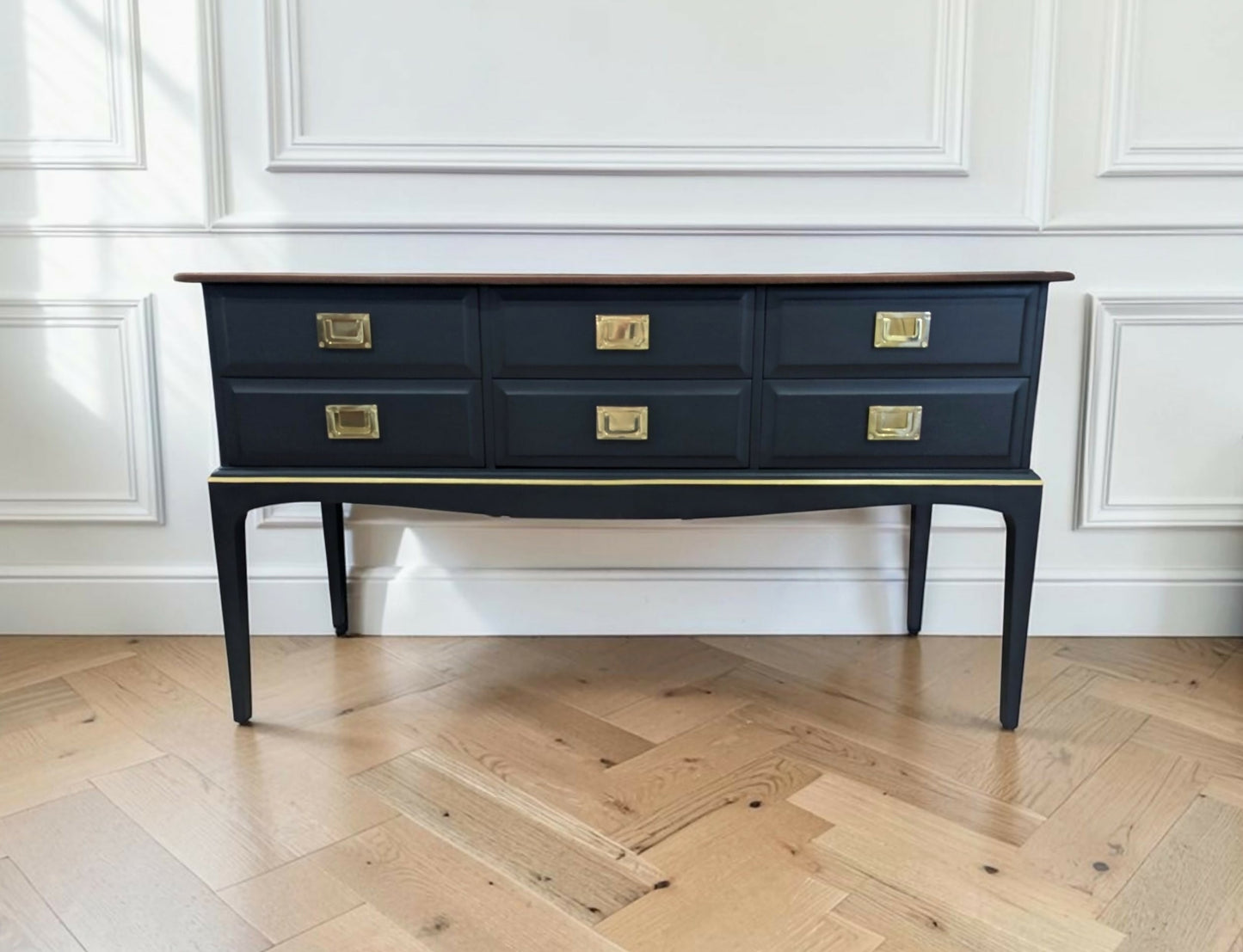 Stag minstrel black gold console table/ mid century modern vintage sideboard