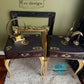 Pair of French-Inspired Vintage Bedside Tables – Deep Elderberry & Gold Elegance
