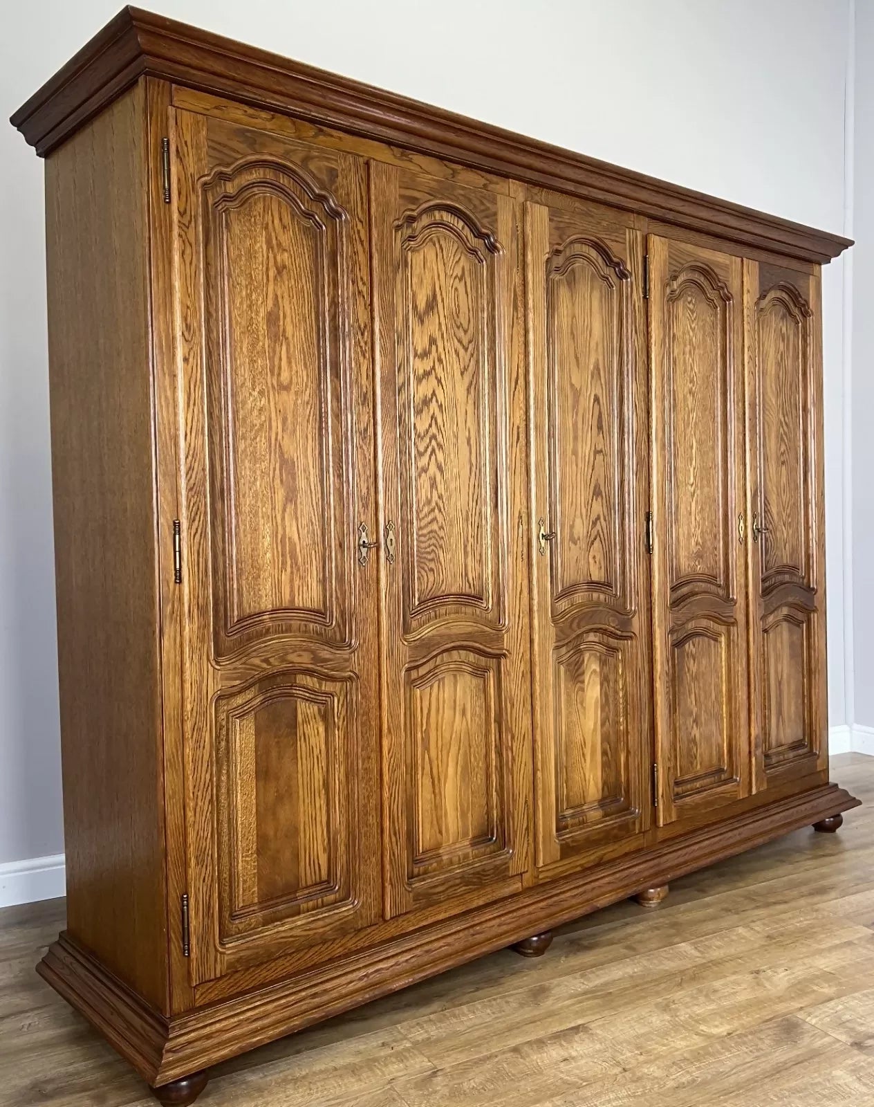 Wardrobe Vintage French Style Five Door Carved Large Storage Armoire LOT 4987
