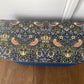 Mid century bright blue repainted ottoman with new William Morris style fabric