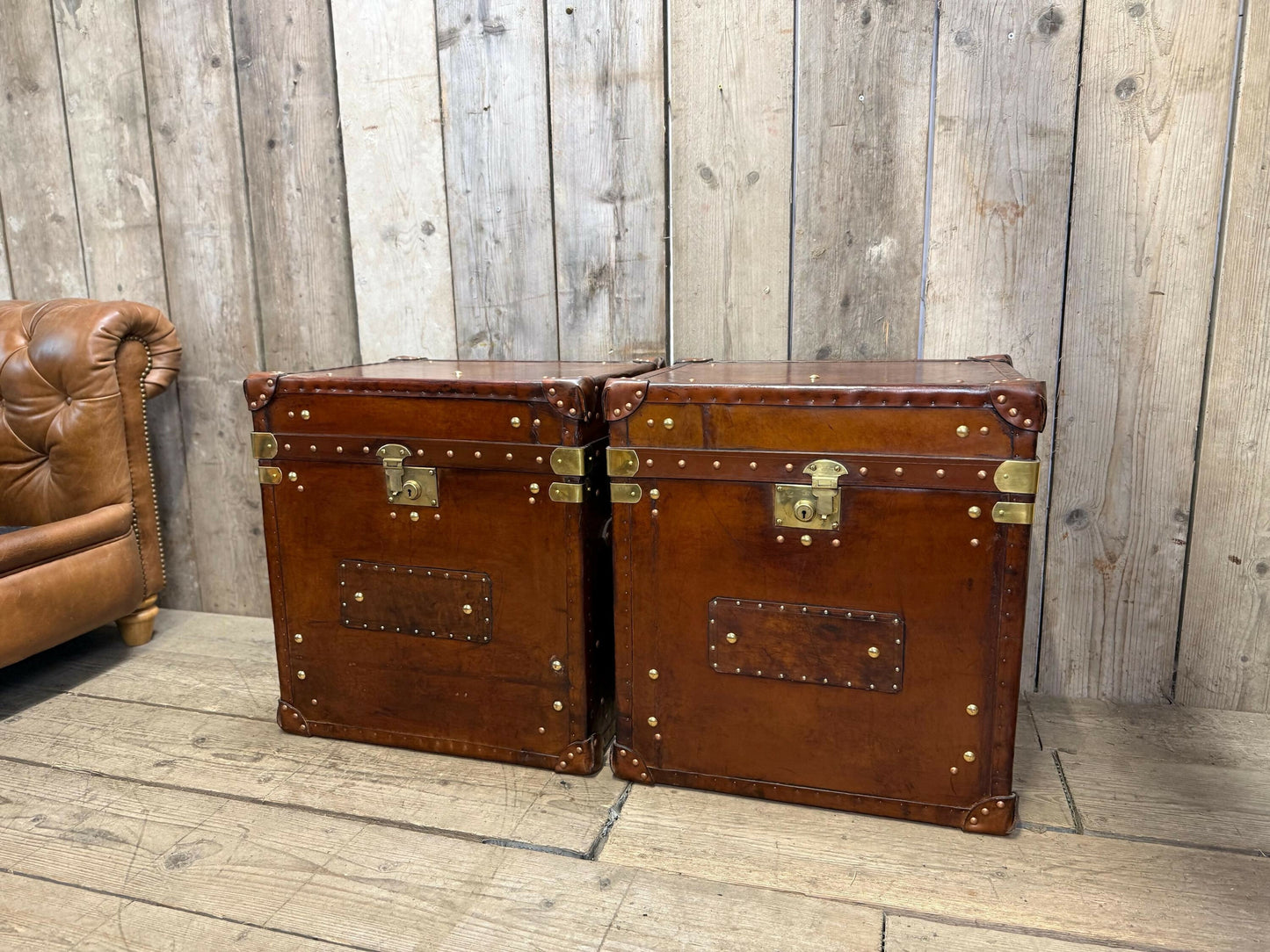 Vintage storage trunks - custom made chests - English antique leather
