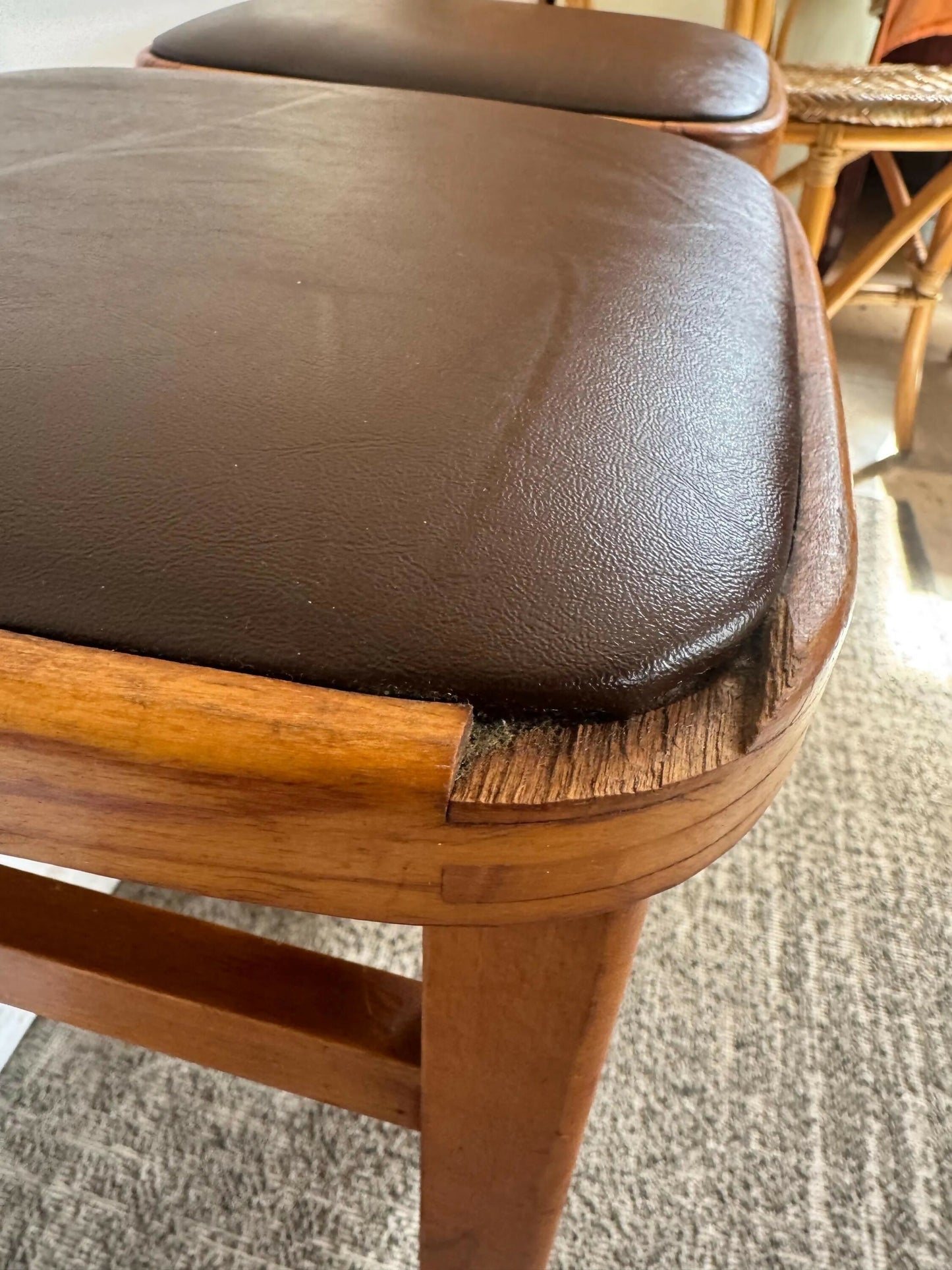Mid century retro vintage stools wood vinyl brown