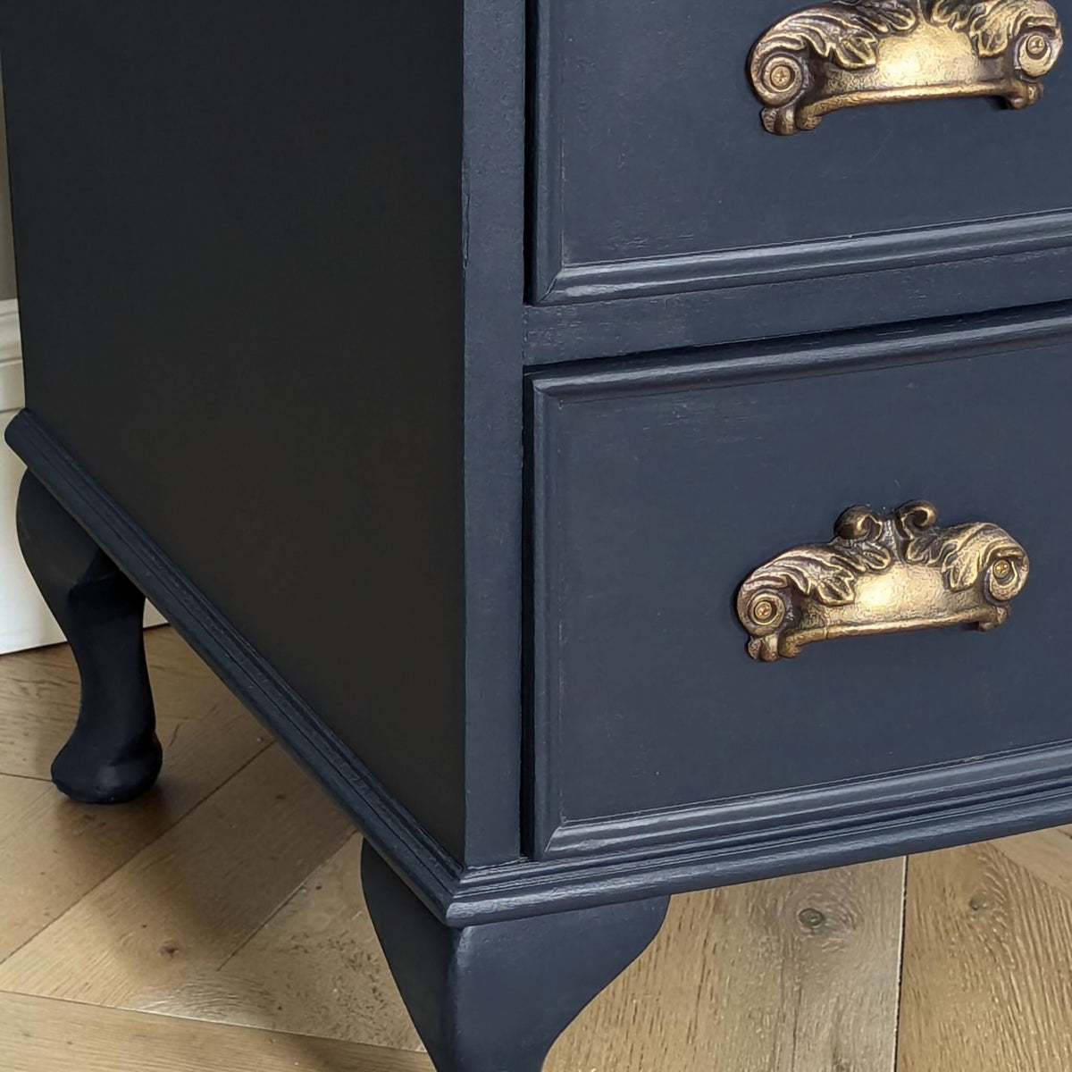 Vintage art deco Navy blue tallboy chest of drawers