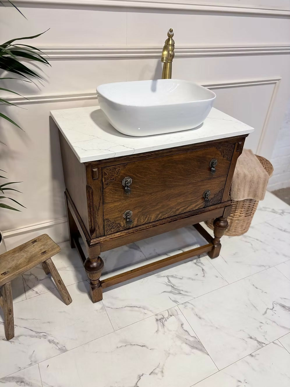 Traditional Vintage Wooden Bathroom Vanity Unit - George II