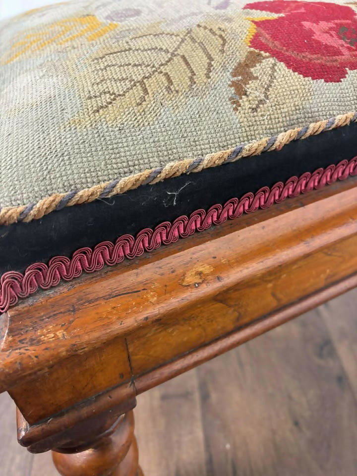 Victorian Walnut Prayer Chair With Tapestry Upholstery