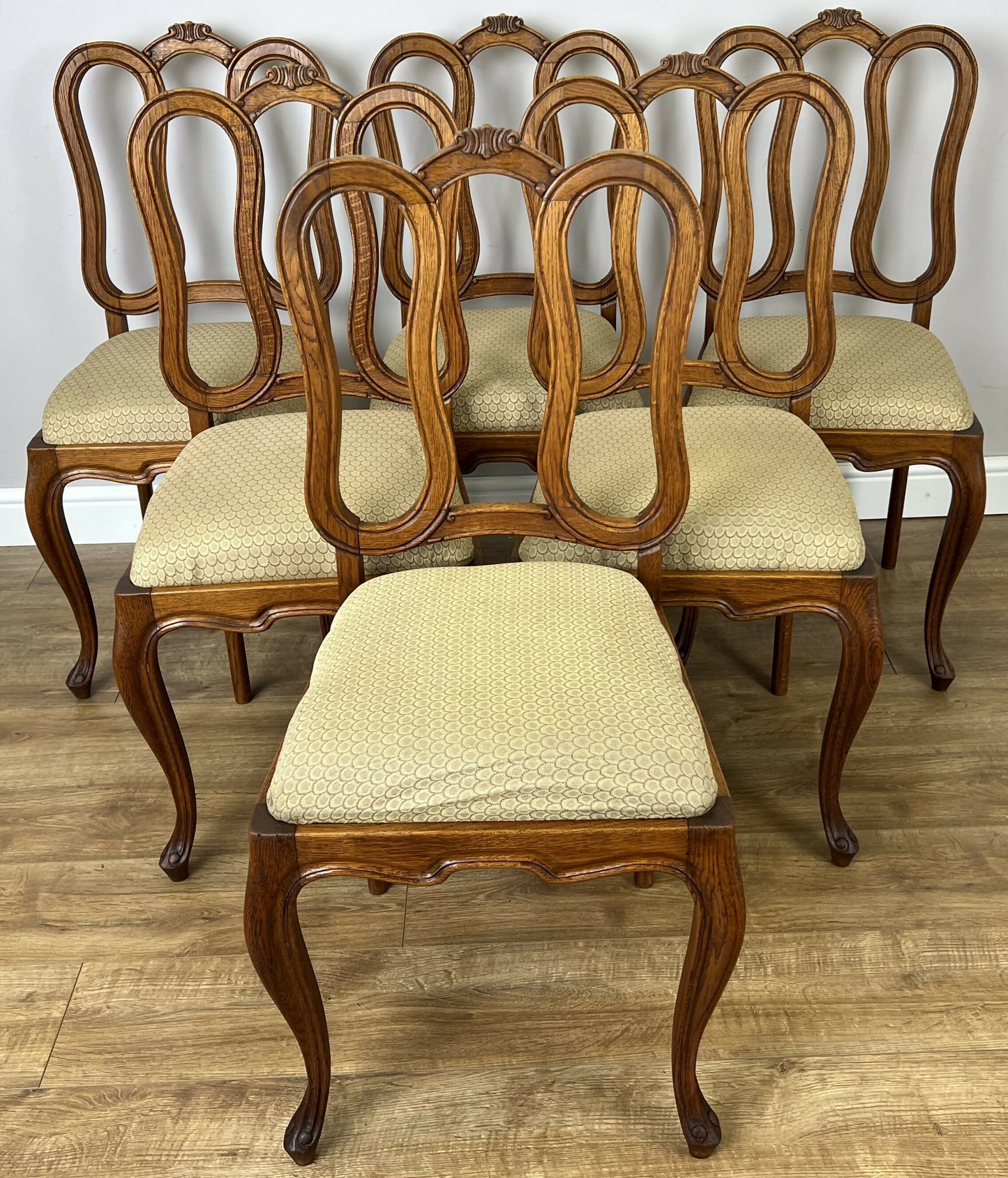 Dining Chairs Vintage French Louis Style Oak Set of 6 Upholstered Seats LOT 6344