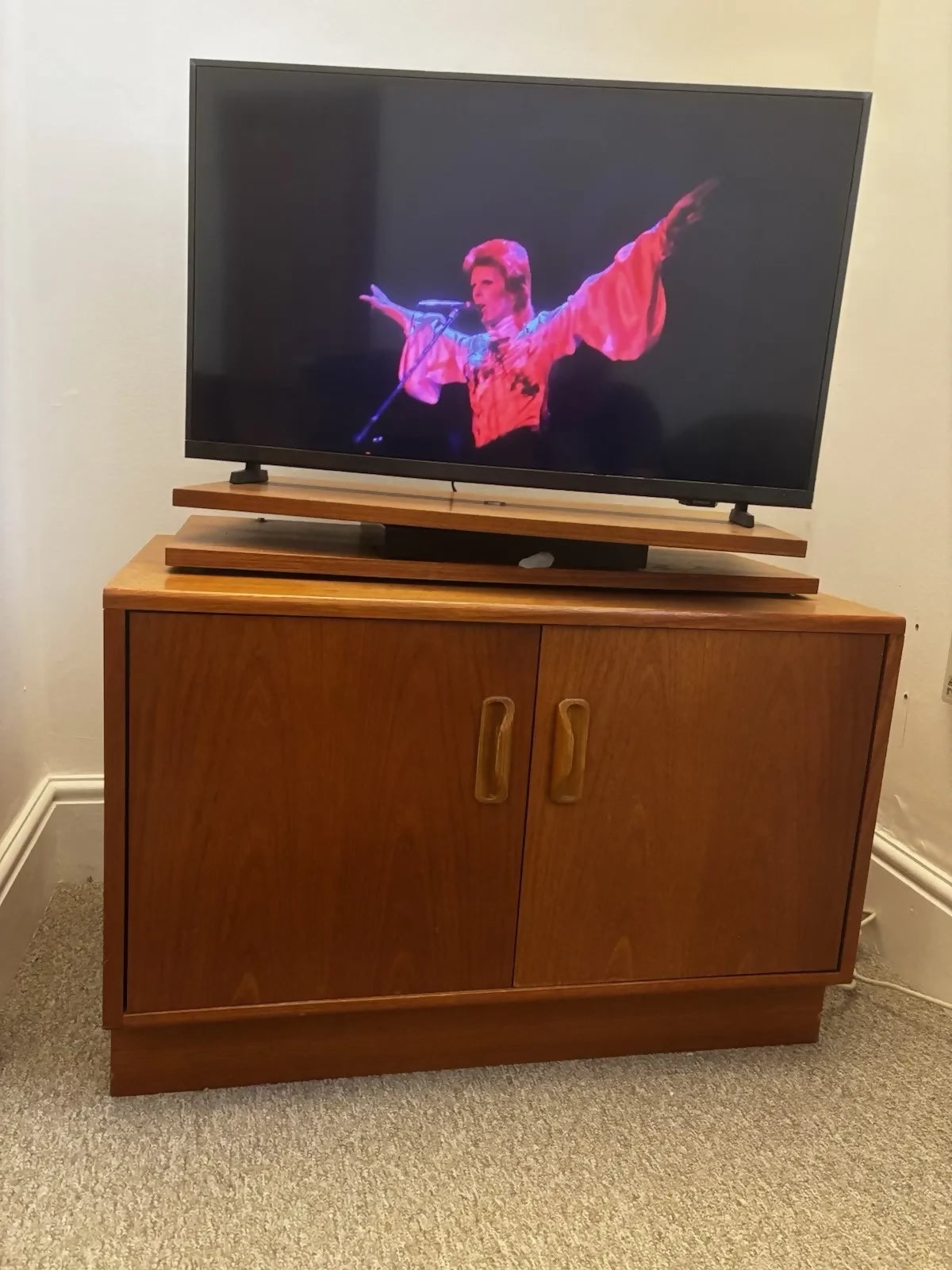 Mid Century G Plan Fresco Tv Stand Swivel Top Vinyl Storage Unit Teak