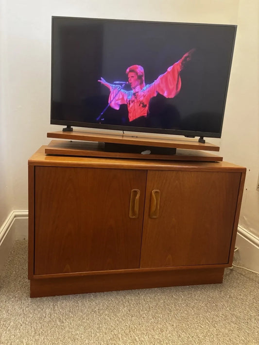 Mid Century G Plan Fresco Tv Stand Swivel Top Vinyl Storage Unit Teak