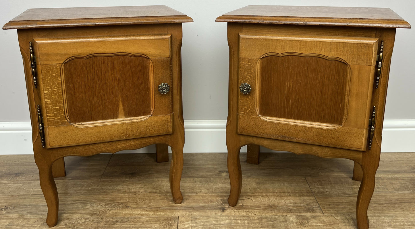 Pair of Bedside Tables Vintage French Louis Oak Nightstands Cabinets LOT 6226